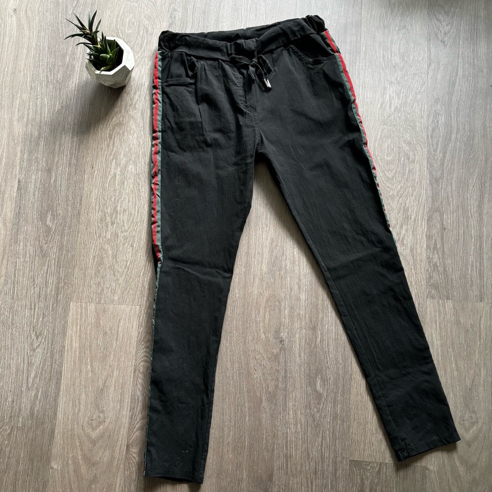Venti6 Black Joggers with Red and Green Stripes